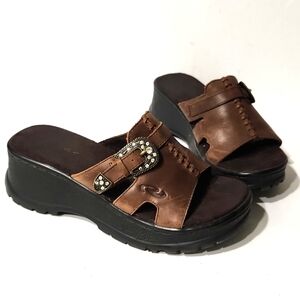 Vintage Y2K Roper Chunky Leather Rhinestone Buckles Brown Platform Size 8.5